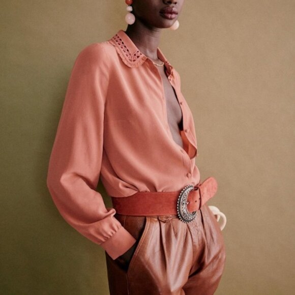 Sezane Tops - Sezane Suzane Silk Top Blouse Shirt - Rosewood Blush Pink French FR36/US4